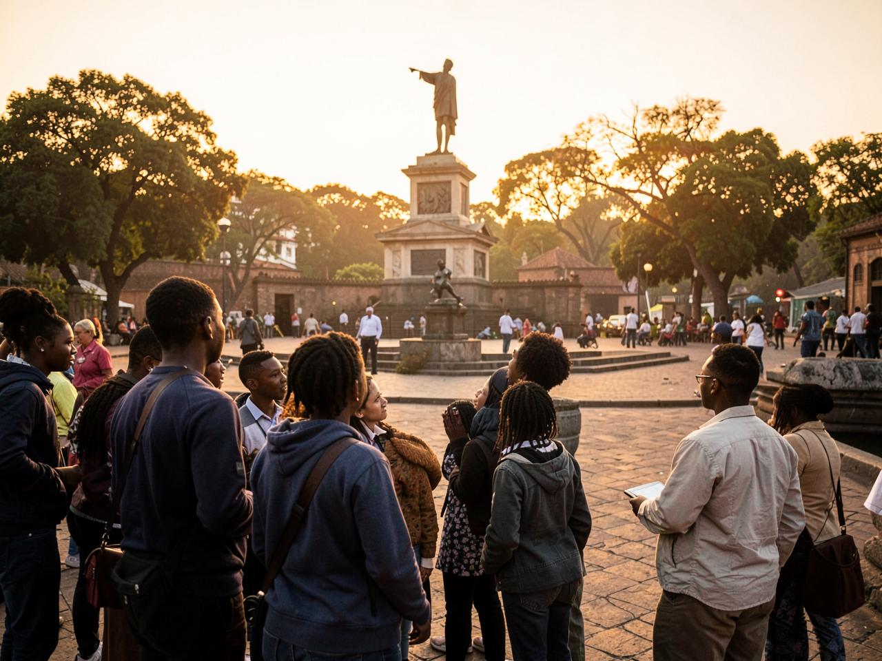 Students on a guided monument tour in Accra