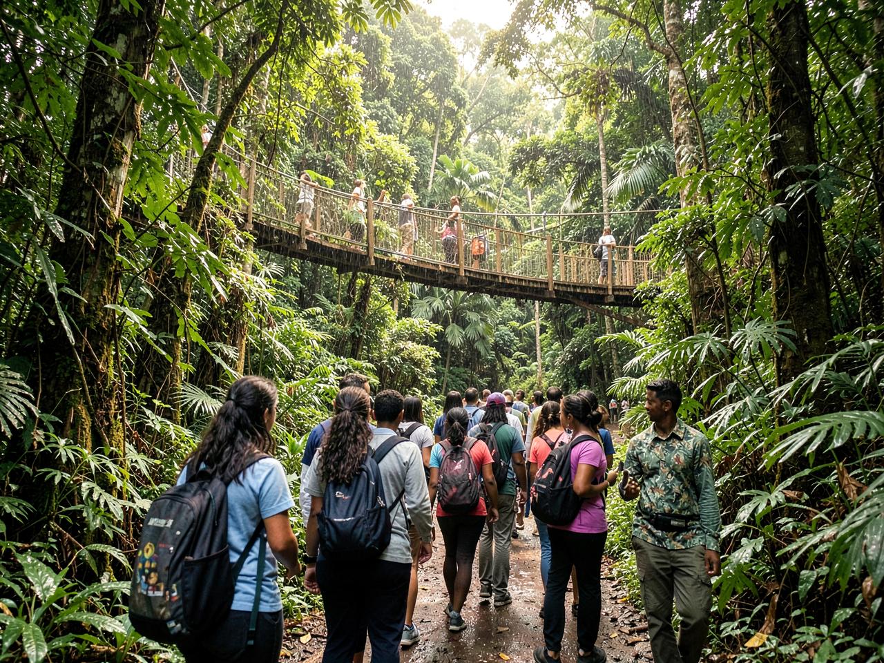 Student group at the Kakum National Park canopy walkway